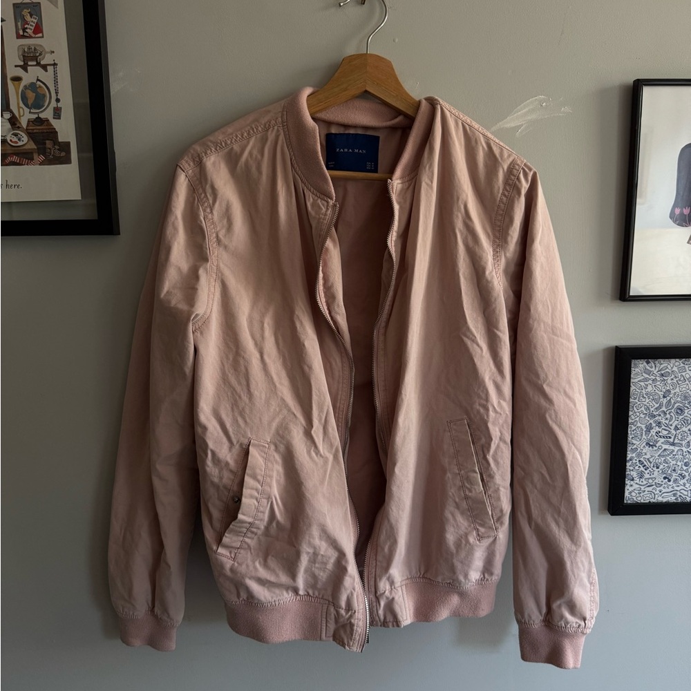 Zara Pink Bomber Jacket Lightweight Varsity Style